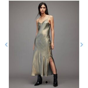All Saints Metallic Gold Maxi Dress